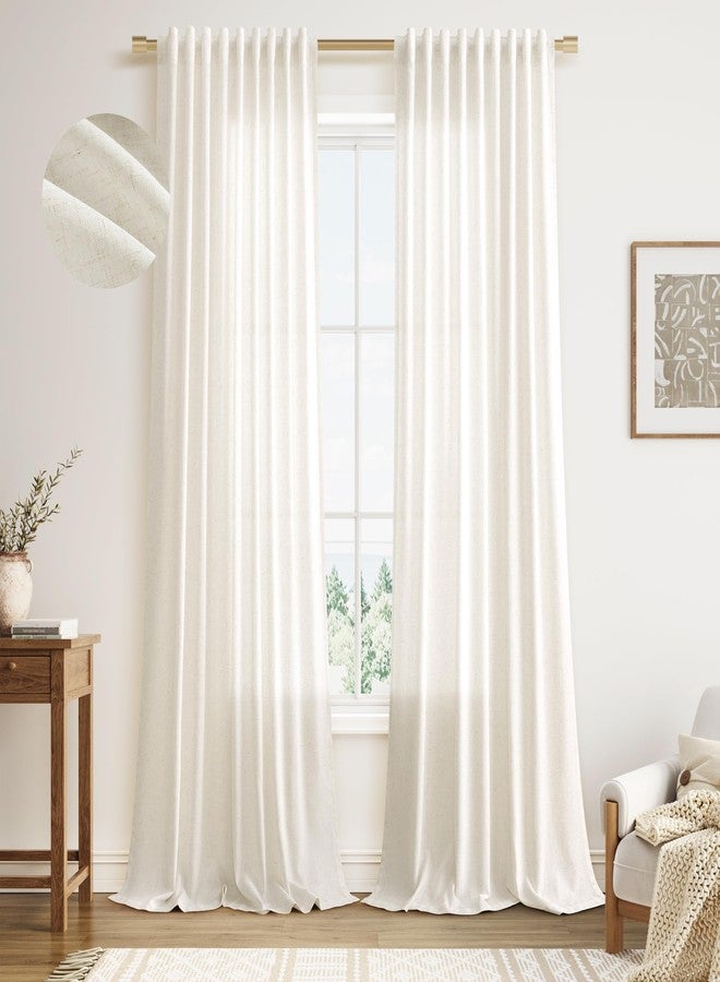 Nanspring Linen Curtains 96 Inches Long for Living Room 2 Panels Back Tab Modern Farmhouse Light Filtering Soft Linen Drapes Privacy Boho Long Curtain for Bedroom Dining Room Ivory Cream W52 x L96 - Image 1